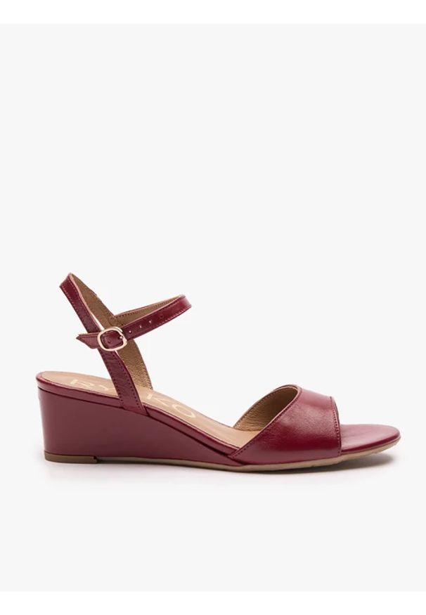 Ryłko - Bordowe sandały na koturnie. Nosek buta: okrągły. Zapięcie: sprzączka. Kolor: czerwony. Materiał: skóra. Sezon: lato. Obcas: na koturnie. Styl: street. Wysokość obcasa: średni