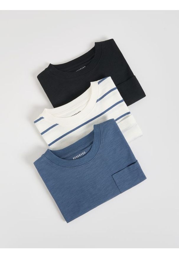 Reserved - Bawełniany longsleeve 3 pack - ciemnoszary. Kolor: szary. Materiał: bawełna. Długość rękawa: długi rękaw