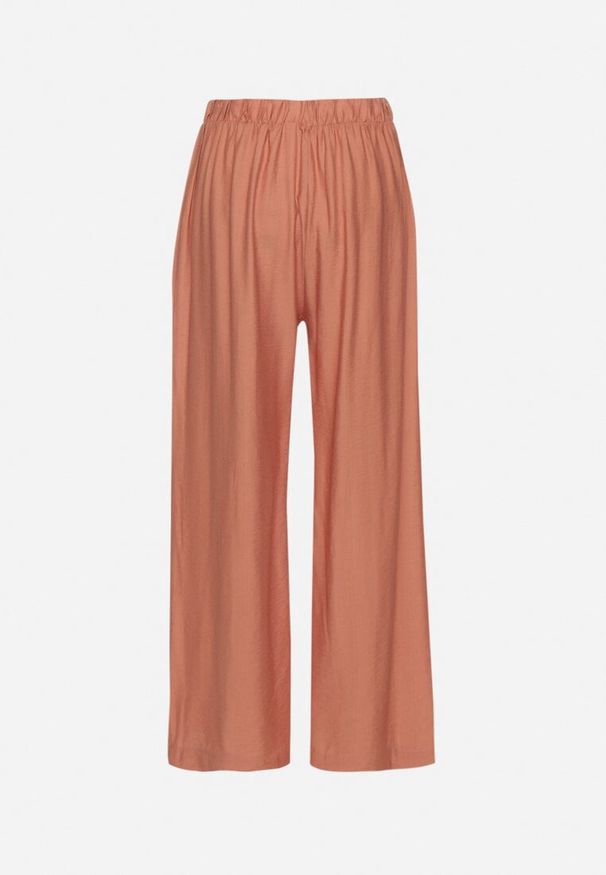 Born2be - Pomarańczowe Wiskozowe Szerokie Spodnie Ozdobione Kokardą Elliluria. Okazja: na co dzień. Stan: podwyższony. Kolor: pomarańczowy. Materiał: wiskoza. Wzór: aplikacja. Styl: casual, elegancki