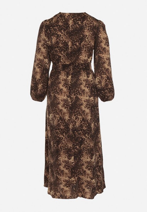 Born2be - Brązowa Rozkloszowana Sukienka w Cętki Reinafa. Okazja: na co dzień. Kolor: brązowy. Styl: casual