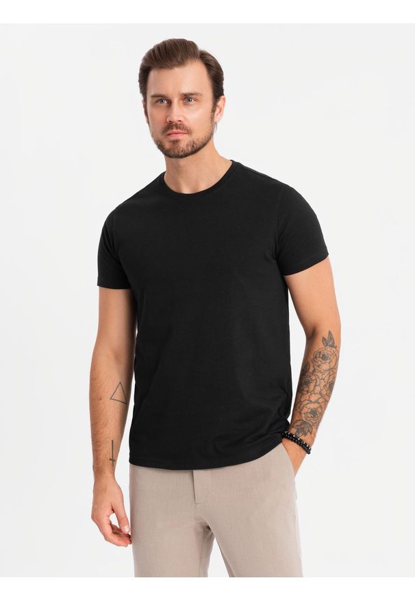Ombre Clothing - Zestaw męskich bawełnianych t-shirtów BASIC z okrągłym dekoltem – czarny/granatowy/khaki V3 OM-TSBS-0232 - XL. Okazja: na co dzień. Kolor: niebieski. Materiał: bawełna. Styl: klasyczny, casual