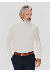 Pako Lorente - PAKO LORENTE – Biały gładki golf męski. Typ kołnierza: golf. Kolor: szary, beżowy, biały. Materiał: poliamid, bawełna, elastan. Wzór: gładki. Sezon: zima, jesień