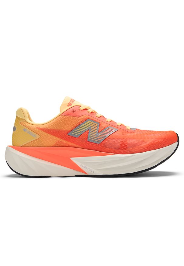 Buty męskie New Balance FuelCell Rebel v5 MFCX3L8 – pomarańczowe. Kolor: pomarańczowy. Materiał: guma, syntetyk, materiał. Szerokość cholewki: normalna. Wzór: geometria. Sport: fitness, bieganie