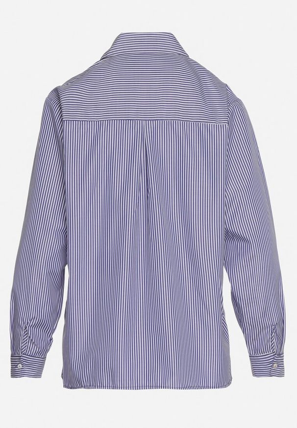 Born2be - Granatowa Koszula w Paski z Ażurowym Haftem Varnielia. Okazja: do pracy, na spotkanie biznesowe. Kolor: niebieski. Wzór: haft, paski, ażurowy. Styl: biznesowy