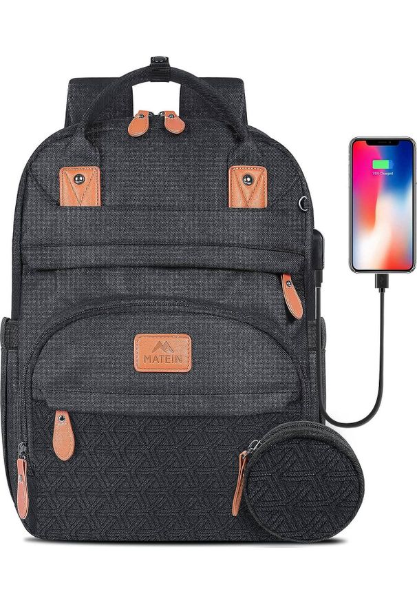 Plecak MATEINE Plecak miejski z sakiewką MATEIN na laptopa 15,6, kolor czarny, 42x30x20 cm. Kolor: czarny