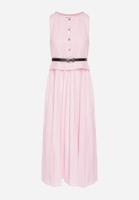 Born2be - Różowa Sukienka Bez Rękawów z Plisami i Paskiem z Klamrą Iffale. Okazja: na co dzień, na spacer. Kolor: różowy. Długość rękawa: bez rękawów. Styl: klasyczny, casual #6