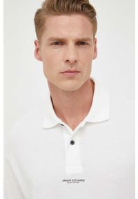 Armani Exchange polo bawełniane kolor beżowy z nadrukiem. Typ kołnierza: polo. Kolor: beżowy. Materiał: bawełna. Długość: krótkie. Wzór: nadruk #2