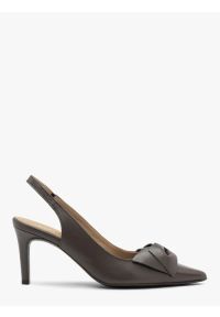 Ryłko - Szare czółenka slingback z kokardą. Kolor: szary. Materiał: skóra. Obcas: na obcasie. Styl: klasyczny, street, wizytowy, elegancki. Wysokość obcasa: średni