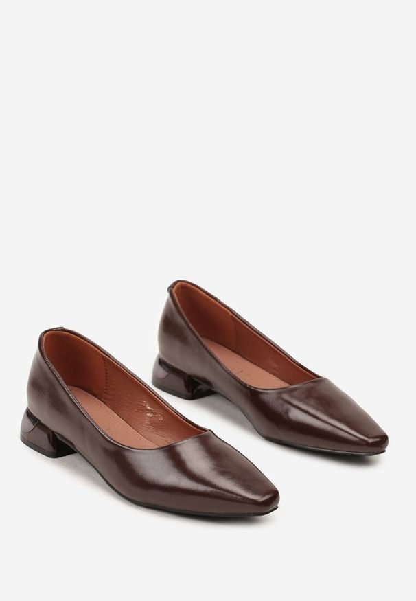 Renee - Brązowe Czółenka Vices ze Skórzaną Wkładką na Niskim Obcasie z Połyskiem Criwilla. Okazja: na co dzień. Kolor: brązowy. Materiał: skóra. Wzór: grochy. Obcas: na obcasie. Styl: elegancki, retro, casual. Wysokość obcasa: niski