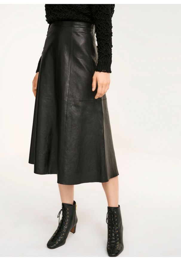 Ochnik - Spódnica damska. Kolor: czarny. Materiał: skóra