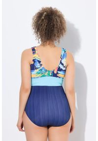 ULLA POPKEN - Damski Strój kąpielowy okrągły dekolt miękkie miseczki z recyklingu. Kolekcja: plus size. Kolor: niebieski. Materiał: poliester, elastan, poliamid, materiał
