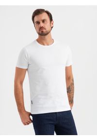 Ombre Clothing - Zestaw męskich t-shirtów bawełnianych BASIC z okrągłym dekoltem – czarny/biały/granatowy V1. Okazja: na co dzień. Kolor: biały. Materiał: bawełna. Styl: klasyczny, casual #5