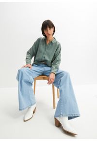 bonprix - Bluzka oversized z czystej bawełny. Kolor: zielony. Materiał: bawełna