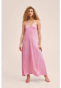 mango - Mango sukienka Carry2 kolor różowy maxi rozkloszowana. Kolor: różowy. Typ sukienki: rozkloszowane. Długość: maxi #7