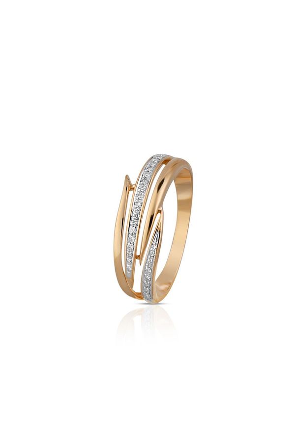 W.KRUK Wyjątkowy Pierścionek Złoty - złoto 585, Diament 0,06ct - ZDL/PB+89BK. Materiał: złote. Kolor: złoty. Wzór: aplikacja. Kamień szlachetny: diament