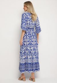 Born2be - Niebieska Sukienka Bawełniana w Ornamentalny Wzór z Gumką w Talii Orrielle. Okazja: na co dzień. Typ kołnierza: dekolt w serek. Kolor: niebieski. Materiał: bawełna. Typ sukienki: sportowe. Styl: casual, sportowy #7
