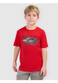 4f - 4F T-shirt regular z nadrukiem chłopięcy - czerwony 140 (9-10 lat). Okazja: na co dzień, na uczelnię. Kolor: czerwony. Materiał: skóra, bawełna, materiał. Wzór: nadruk. Sezon: lato. Styl: klasyczny, casual #1