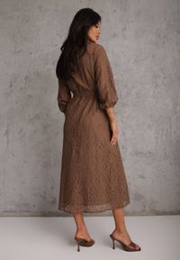 Renee - Brązowa Koronkowa Sukienka Boho Rozkloszowana z Paskiem w Talii Irinsea. Okazja: na co dzień. Kolor: brązowy. Materiał: koronka. Wzór: koronka. Typ sukienki: rozkloszowane, proste. Styl: boho #3