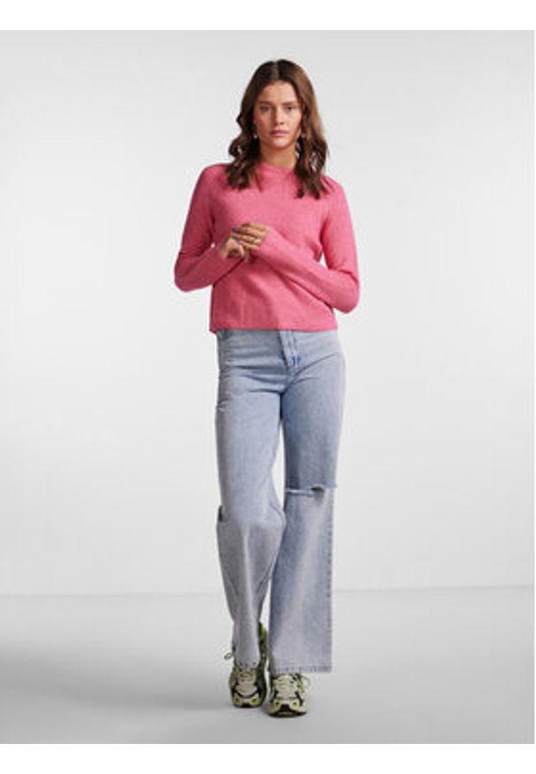 Pieces Sweter 17098262 Różowy Regular Fit. Kolor: różowy. Materiał: syntetyk