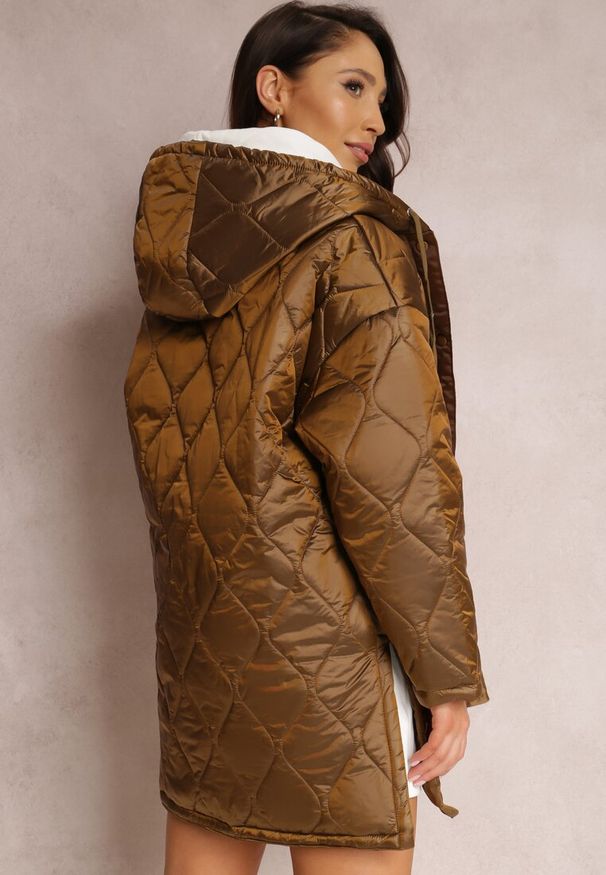 Renee - Brązowa Kurtka Dianoreia. Kolekcja: plus size. Kolor: brązowy. Materiał: materiał. Wzór: aplikacja