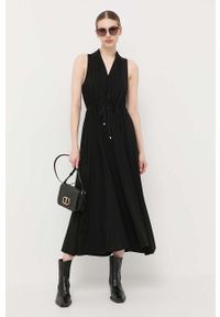Max Mara Leisure sukienka kolor czarny maxi rozkloszowana. Kolor: czarny. Materiał: dzianina. Długość: maxi