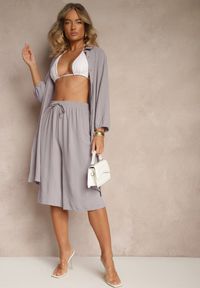 Renee - Szare Spodnie Kuloty z Bawełną High Waist Azetia. Okazja: na co dzień. Stan: podwyższony. Kolor: szary. Materiał: bawełna. Sezon: lato, wiosna. Styl: sportowy, elegancki, casual #4