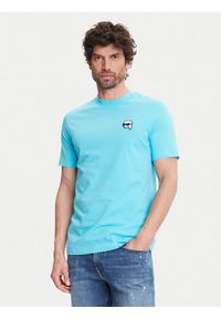 Karl Lagerfeld - KARL LAGERFELD T-Shirt 755710 552224 Niebieski Regular Fit. Typ kołnierza: dekolt w karo. Kolor: niebieski. Materiał: bawełna