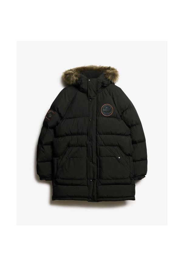 Długa kurtka Superdry Everest. Kolor: czarny. Materiał: puch. Długość: długie. Styl: elegancki