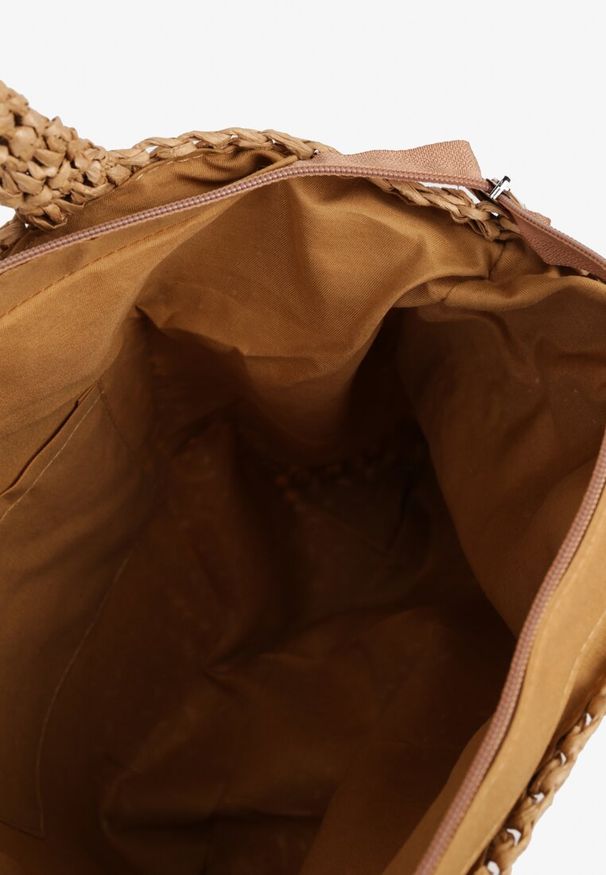 Renee - Ciemnobeżowa Torebka Typu Shopper Ozdobiona Plecionką Zenauri. Kolor: beżowy. Wzór: aplikacja. Styl: elegancki, casual