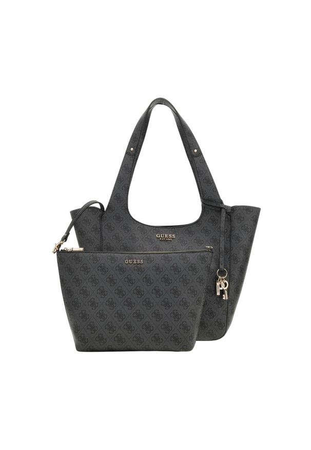 Guess - GUESS Czarna shopperka damska Calista 2 In 1. Kolor: czarny. Materiał: skórzane. Rozmiar: małe