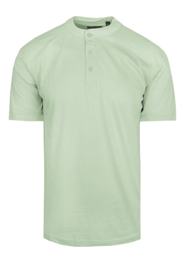 Męski T-Shirt na Stójce - Brave Soul - Kolor Miętowy. Okazja: na co dzień. Typ kołnierza: kołnierzyk stójkowy. Kolor: miętowy. Materiał: bawełna. Sezon: wiosna, lato. Styl: casual