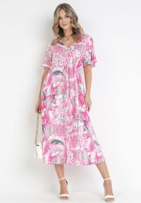 Born2be - Różowa Sukienka Midi ze Ściągaczem Veneranda. Kolor: różowy. Długość: midi #3