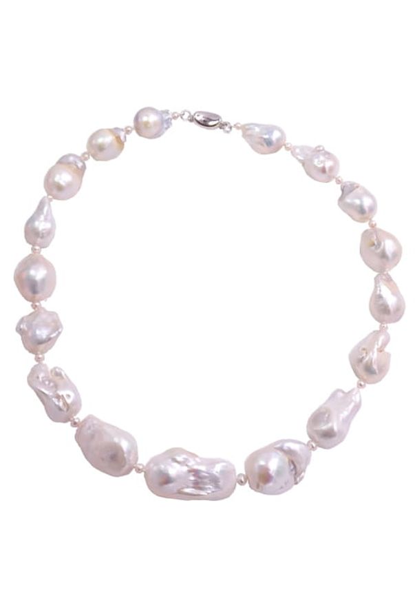 Braccatta - NOKO naszyjnik ogromne białe perły barokowe. Materiał: srebrne. Kolor: biały. Wzór: aplikacja. Kamień szlachetny: perła