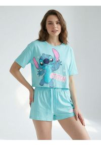 Sinsay - Bawełniana piżama dwuczęściowa z nadrukiem Stitch - zielony. Kolor: zielony. Materiał: bawełna. Wzór: nadruk #1