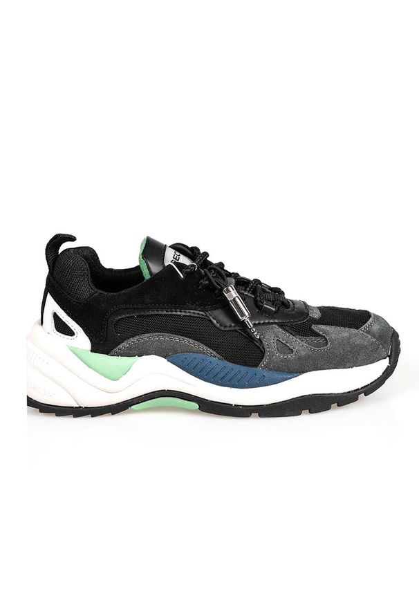 Geox Sneakersy "T02 A" | T94BUA 02214 | T02 A | Kobieta | Czarny, Zielony. Kolor: wielokolorowy, czarny, zielony. Materiał: materiał, skóra