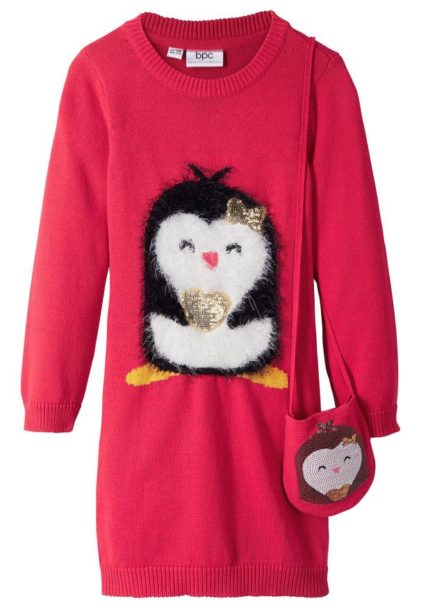 bonprix - Sukienka dzianinowa z torebką (komplet 2-cz.). Kolekcja: plus size. Kolor: czerwony. Materiał: dzianina. Styl: wizytowy