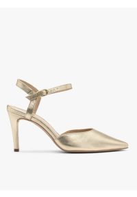 Ryłko - Złote czółenka damskie na szpilce. Kolor: złoty. Materiał: skóra. Obcas: na szpilce. Styl: street. Wysokość obcasa: średni #1