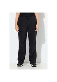 ULLA POPKEN - Damskie Spodnie dresowe zaszewki szerokie nogawki elastyczny pas. Kolekcja: plus size. Kolor: czarny. Materiał: poliester, materiał, bawełna. Długość: długie #1