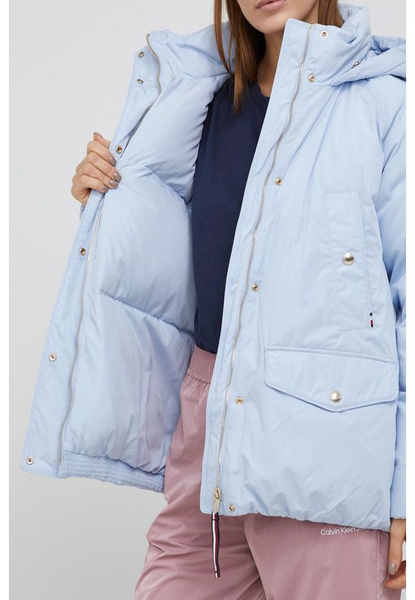 TOMMY HILFIGER - Tommy Hilfiger Kurtka puchowa damska zimowa. Okazja: na co dzień. Kolor: niebieski. Materiał: puch. Długość rękawa: raglanowy rękaw. Sezon: zima. Styl: casual