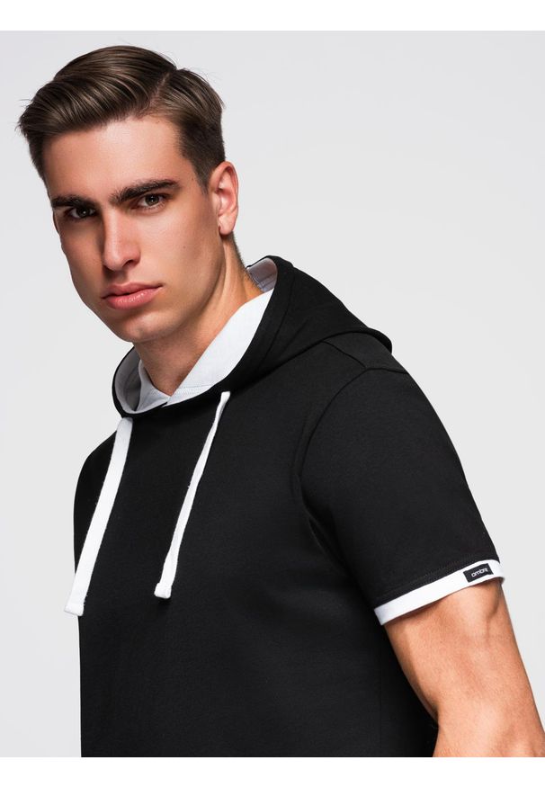 Ombre Clothing - Bawełniany męski t-shirt z kapturem – czarny V9 - Rozmiar: M. Okazja: na co dzień. Typ kołnierza: kaptur. Kolor: czarny. Materiał: bawełna. Styl: klasyczny, casual, elegancki
