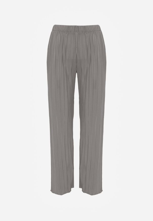 Renee - Szare Plisowane Spodnie High Waist z Szerokimi Nogawkami Sedalia. Stan: podwyższony. Kolor: szary. Materiał: satyna