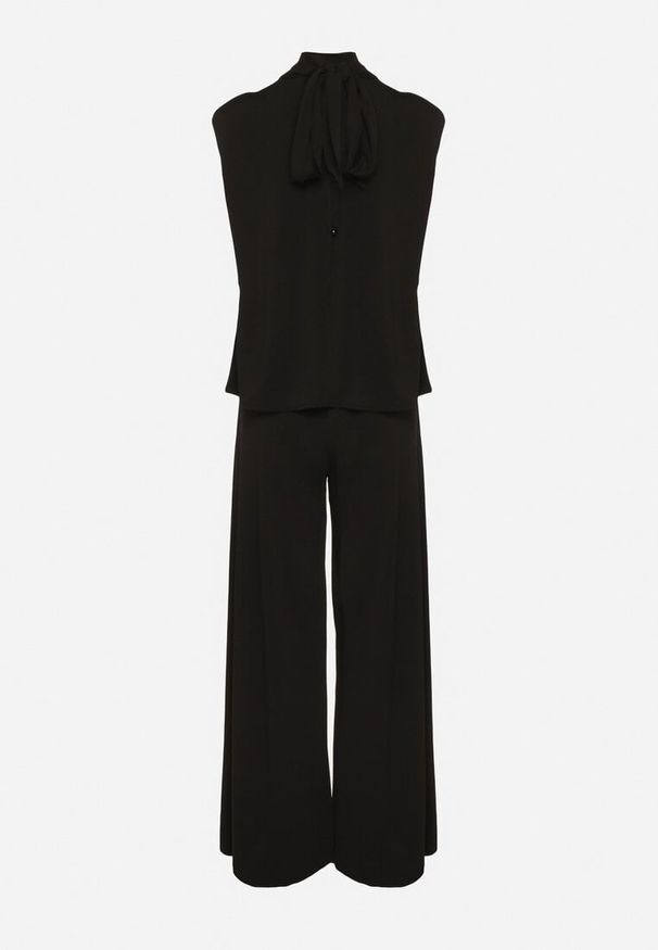 Born2be - Czarny Komplet Bluzka z Wiązaniem i Szerokie Spodnie Halazea. Kolor: czarny