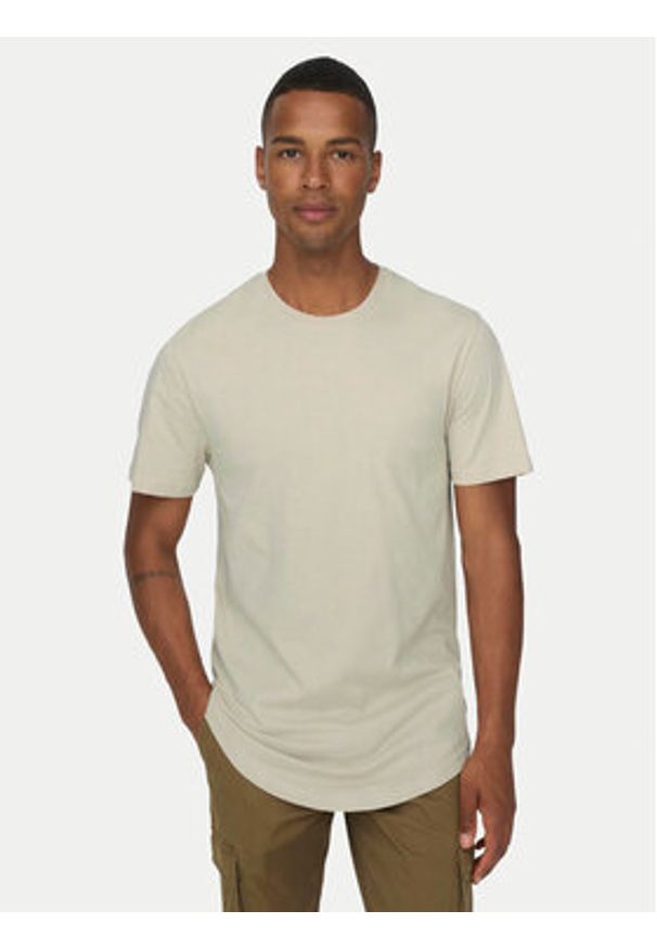 Only & Sons T-Shirt Matt 22002973 Beżowy Regular Fit. Kolor: beżowy. Materiał: bawełna