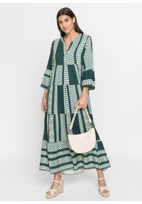 bonprix - Długa sukienka z lejącej wiskozy. Kolor: niebieski. Materiał: wiskoza. Wzór: nadruk. Długość: maxi #1