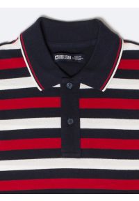 Big-Star - Koszulka męska polo w kolorowe paski Seulir 603. Okazja: na co dzień. Typ kołnierza: polo. Kolor: czerwony. Materiał: żakard, dzianina, jeans. Wzór: paski, kolorowy. Styl: casual, klasyczny, elegancki, street