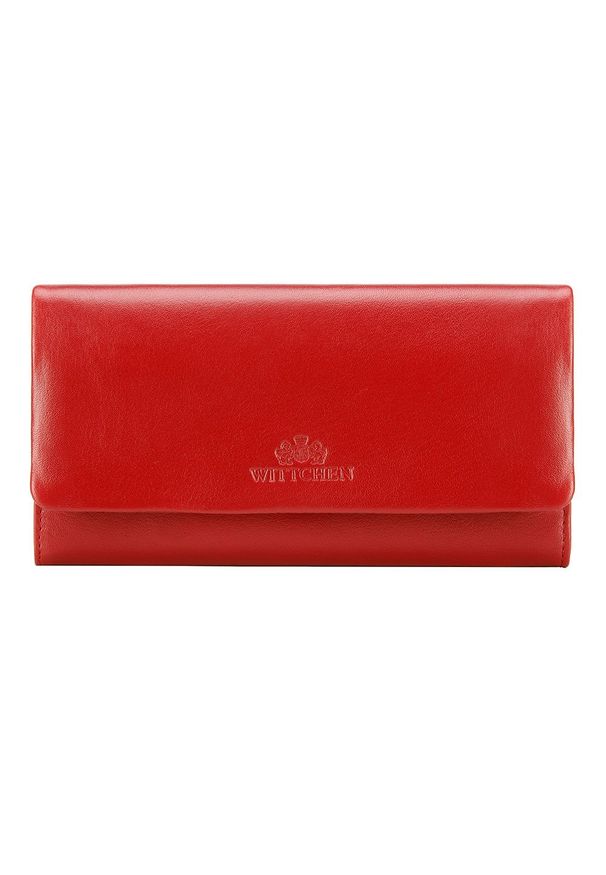 Wittchen - Damski portfel ze skóry podłużny z tłoczonym logo. Kolor: czerwony. Materiał: skóra. Wzór: aplikacja, gładki