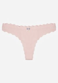 Born2be - Jasnoróżowe Bawełniane Majtki Stringi z Prążkowanej Tkaniny Eziane. Kolor: różowy. Materiał: prążkowany, bawełna, tkanina #1