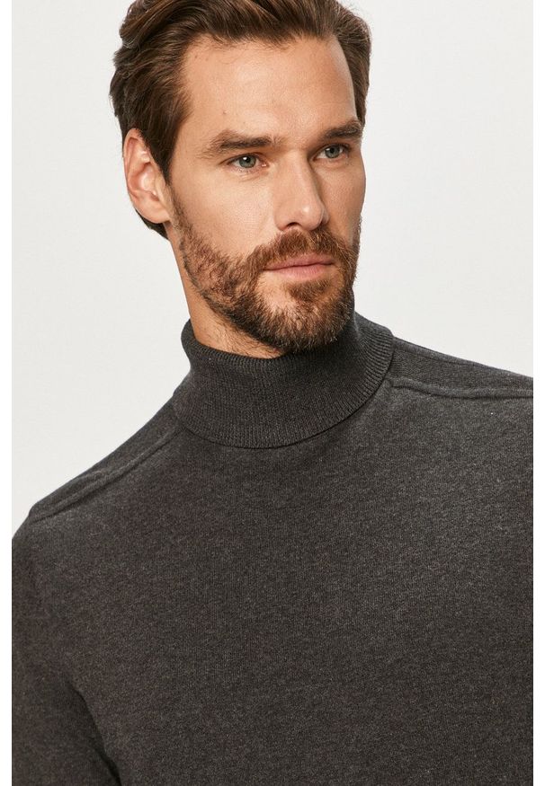 Selected - Sweter. Typ kołnierza: golf. Kolor: szary. Materiał: materiał. Długość rękawa: długi rękaw. Długość: długie