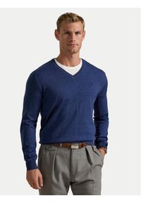 Polo Ralph Lauren Sweter 710946142006 Granatowy Slim Fit. Typ kołnierza: polo. Kolor: niebieski. Materiał: wełna