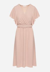 Born2be - Jasnoróżowa Sukienka z Kopertowym Dekoltem i Paskiem Sizuee. Kolor: różowy. Typ sukienki: kopertowe #3
